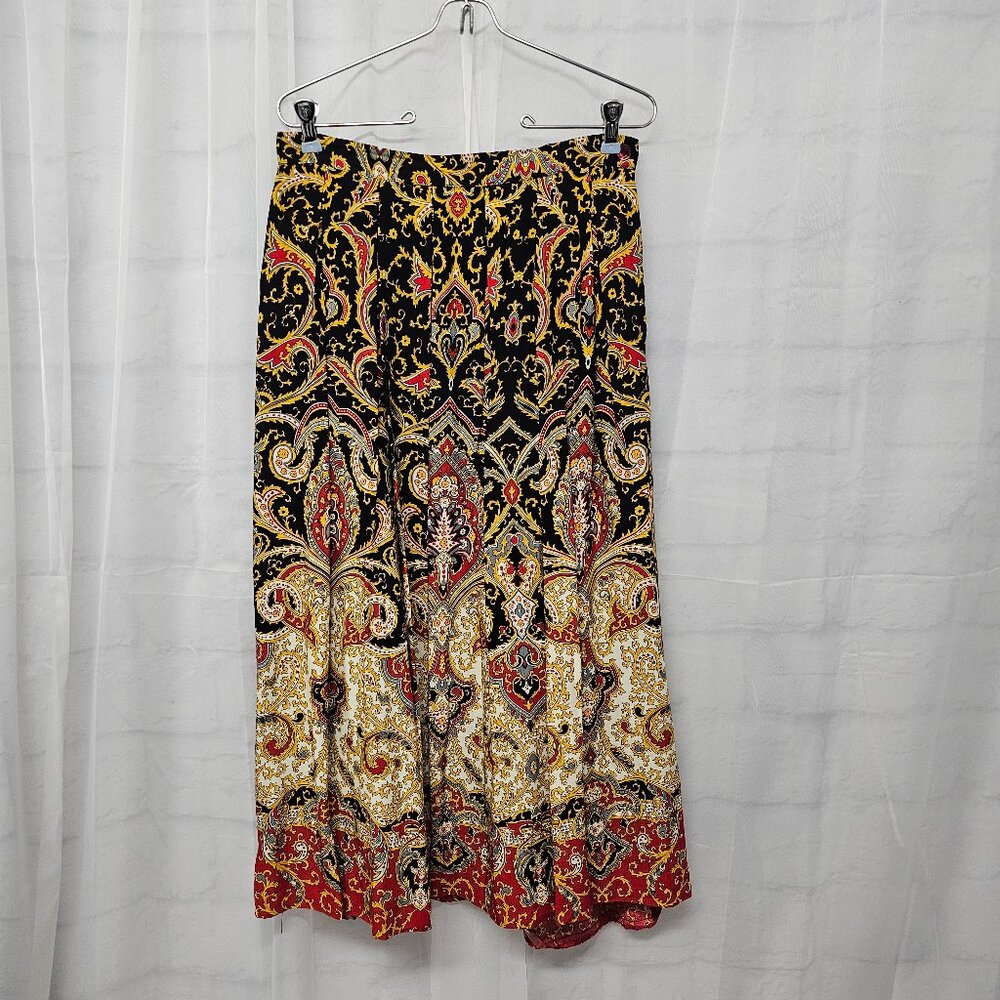 Vintage Susan Bristol Maxi Skirt Art Deco Wool Blend Pleated Red Black 12